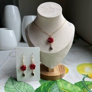 Novelty Jewelry Set, Love, Gray Tourmaline, Red Rose Charm, Pearl, Casual, Fun